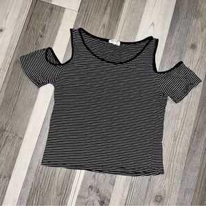 Heart & Hips Striped Cold Shoulder Crop Top